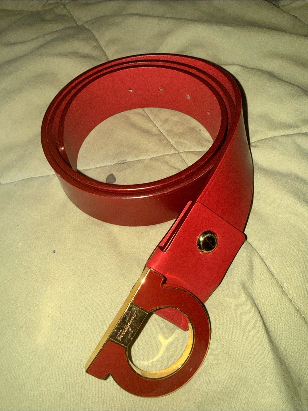 Red Men's Leather Belt with Gold Buckle